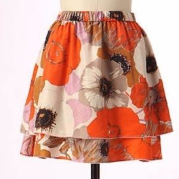 ANTHROPOLOGIE Languid Layers Silk Floral Skirt I2 - Picture 1 of 3